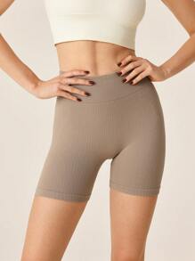 Lifespree Women Solid High Waist Slim Casual Sports Shorts Spandex Short