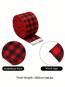 1/2/3 Roll 5Cm*5M Wired Edge Red And White Plaid Ribbon Bow, Burlap Ribbon Farmhouse DIY Gift Packaging, Craft Packaging, Bouquet Binding, Bow Garland Tree Decoration, Suitable For Weddings, Parties, Birthday Decorations, Gift Packaging