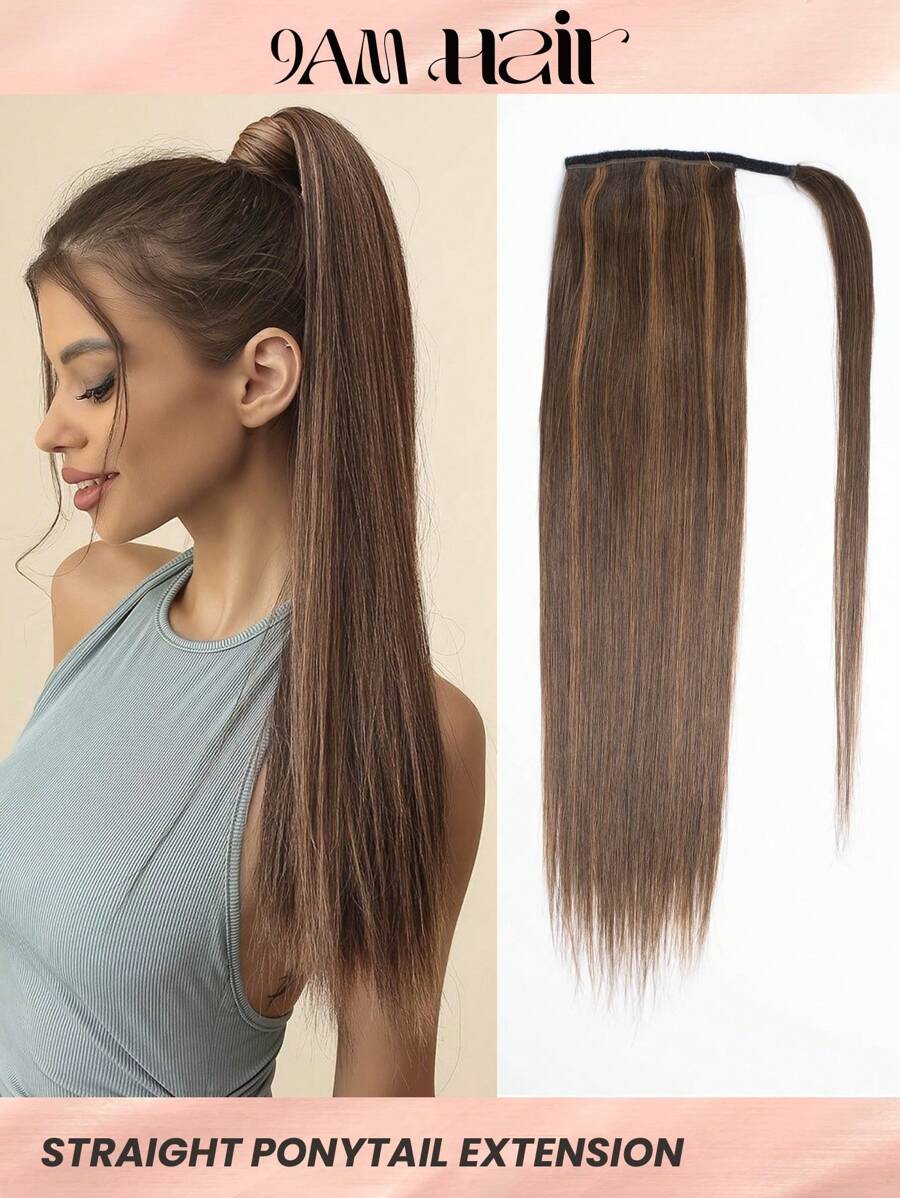 Straight Ponytail Extension Human Hair Mixed Brown Clip In Wrap Around Hairpiece 150% Density P4/30 - S4/30 - View 1