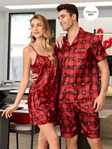2pcs/Set Men's Checkered Heart Graphic Loungewear Set - Multicolor - View 4