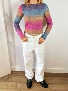 Forever 21 New Arrival Autumn/Winter Round Neck Fitted Cropped Long Sleeve Unique Multi-Color Striped Knitted Sweater - Multicolor - View 7