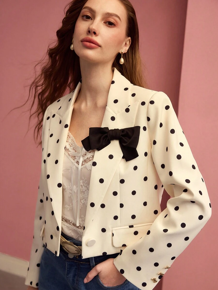 MOTF PREMIUM ÁO BLAZER TRANG TRÍ NƠ CHẤM BI CÓ CẤU TRÚC - Nhiều màu - Xem 2