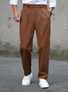 Manfinity Mode Men's Solid Color Button Pocket Plain Casual Suit Pants