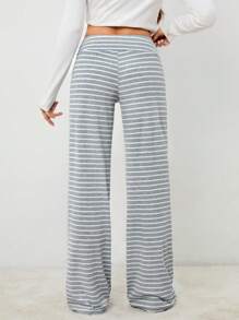 SHEIN Tall Women's Low Waist Striped Brushed Drawstring Yoga Loose Pants For Home - Grey - View 2