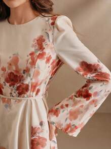 Anewsta 女式迷你花卉印花长袖荷叶边腰修身短裙，春夏装