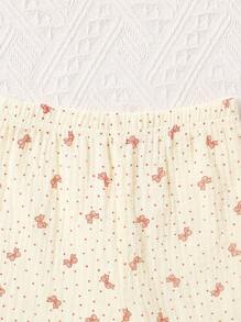 2 pièces/Set Tenue décontractée d'été pour bébé fille, short à manches courtes et nœud imprimé en seersucker rose