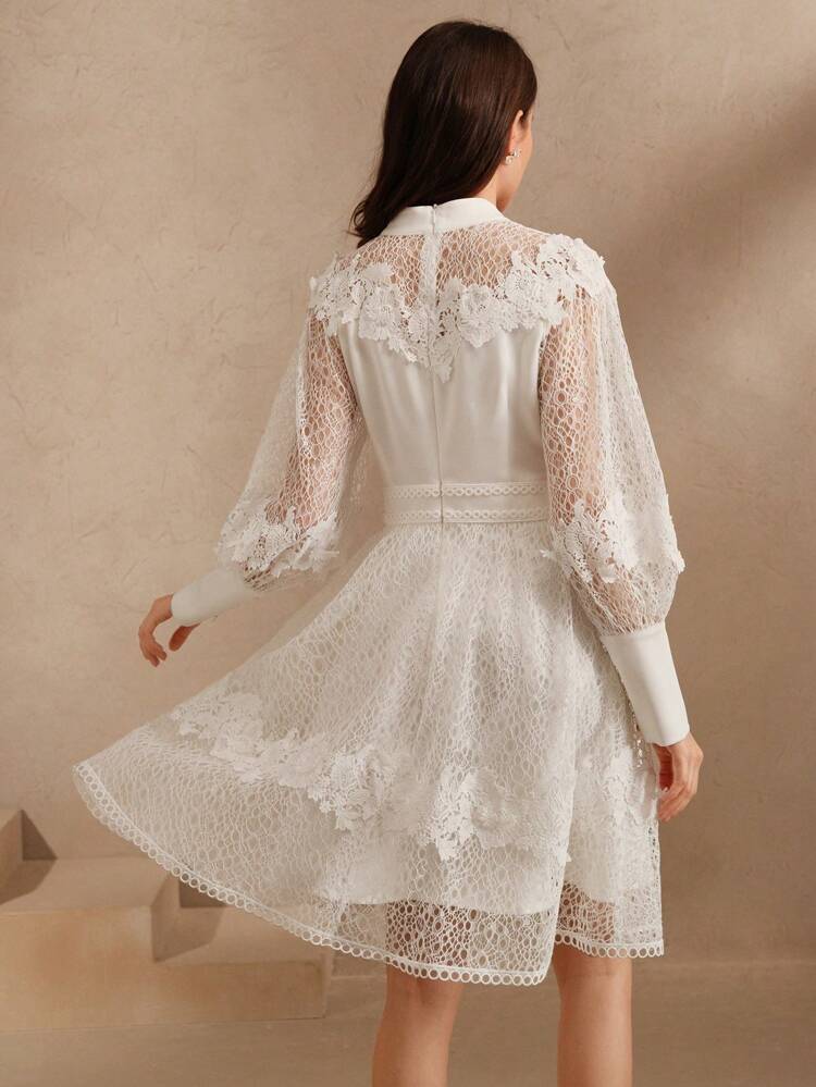 Women Lace Style Long Sleeve Dress, Spring Outfits For Women