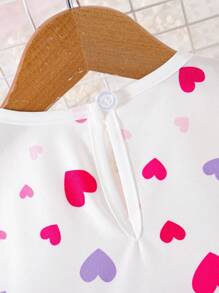 SHEIN 女婴可爱优雅情人节粉色和红色心形图案无袖收腰 A 字形派对连衣裙，适合春夏季