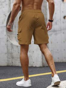 Manfinity Homme Loose Fit Men's Flap Pocket Side Drawstring Waist Shorts - Brown - View 2