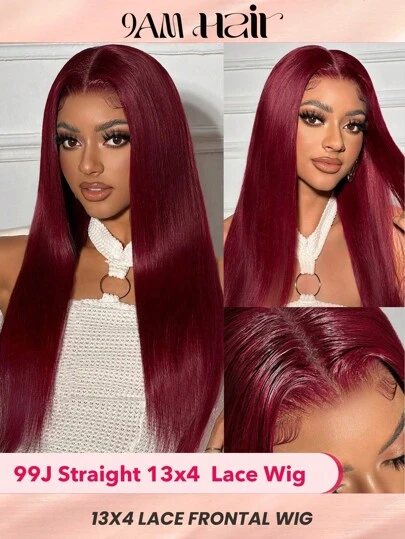 Transparent Lace Front Pre Plucked Straight Wave 13 X 4 Human Hair Wig 99J 150% Density Frontal Wig For Women Burgundy Color Halloween Costumes
