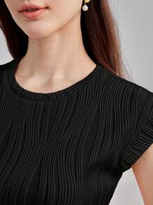 MOTF PREMIUM TEXTURED KNIT CAP SLEEVE TOP - Black - View 2