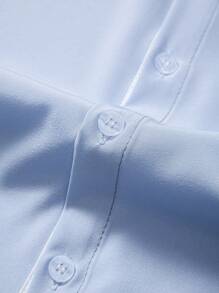 Manfinity Homme Men's Solid Color Single-Breasted Casual Short Sleeve Shirt (Casual Fit) - Baby Blue - View 3