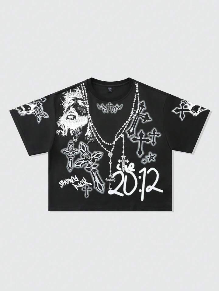 Our Street Life Men's Boxy Fit Handmade Print T-Shirt, Streetwear
