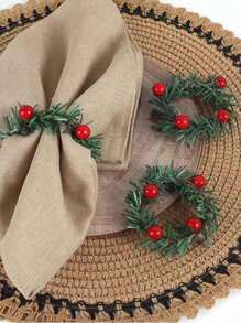 3/6/12/24Pcs Napkin Rings Napkin Holder Holly Berry Candle Wreath For Banquet Table Decorations - Green - View 1