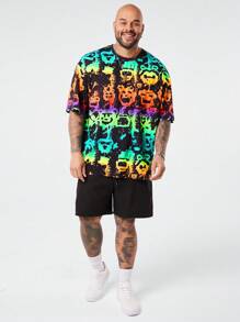 Manfinity NXTstreet Conjunto de camiseta casual holgada de punto y estampada para hombre talla grande