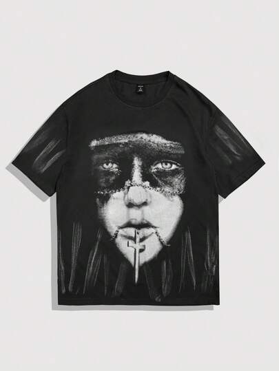 Men Gothic Retro Vintage Style Casual Short Sleeve T-Shirt, Street Fashion Daily Wear, Halloween