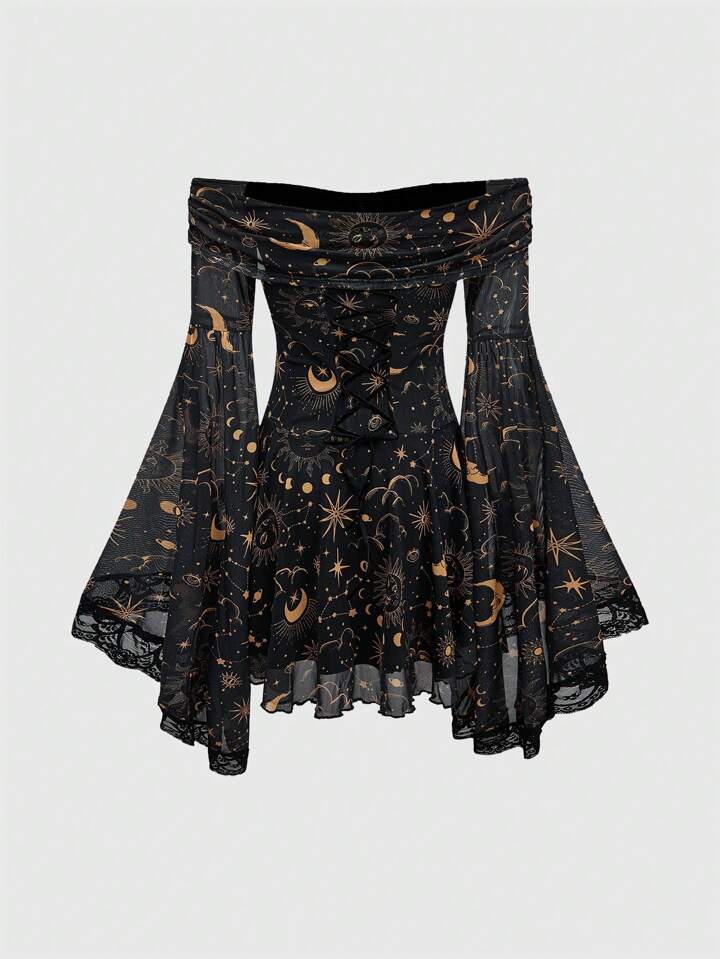 Our Goth Gothic Retro Mysterious Star & Moon Allover Print