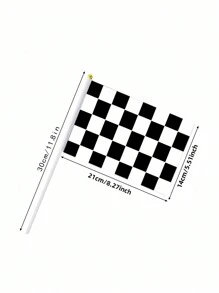 SHEIN 8/10/15/20 件 21*14 厘米黑白格子旗赛车旗配 30 厘米长塑料棒赛车手持指挥棒，赛车派对装饰礼物，赛车派对，汽车主题生日派对，家居装饰，节日装饰 - 黑與白 - 查看 3