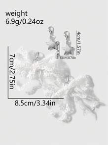 ROMWE Kawaii 4 sztuki/zestaw Elegancki minimalistyczny wszechstronny bardzo atrakcyjny biały siateczkowy haftowany koronkowy kokardka dekoracja CCB Star klipsy do butów kombinacja akcesoriów, odpowiedni dla kobiet i dziewcząt, prezent świąteczny