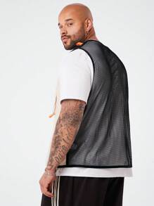 Manfinity VCAY Plus Size Men's Casual Woven Mesh Unembroidered Apricot Vest, For Fall Winter - Multicolor - View 5