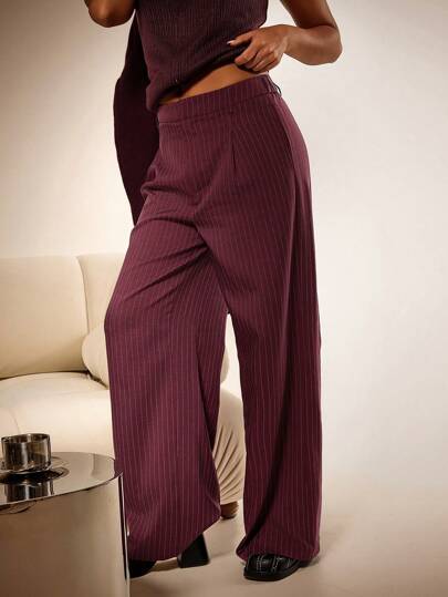 Athîral Women Simple Pleated Striped Casual Long Pants, For Daily Wear