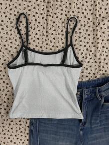 Attitoon 女士休闲可爱猫咪图案性感吊带紧身撞色边饰吊带背心，适合夏季