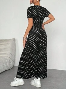 SHEIN Unity Đầm Maxi Cinched Eo In Hoa Nhỏ Trang Phục Cho Nữ - màu đen - Xem 2