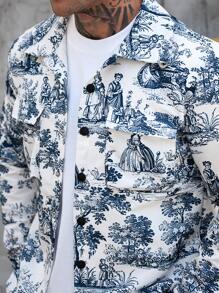 Manfinity EMRG Conjunto de chaqueta y pantalones de manga larga con cierre de botones delantero, bolsillo e impresión simple, ropa de otoño para hombre