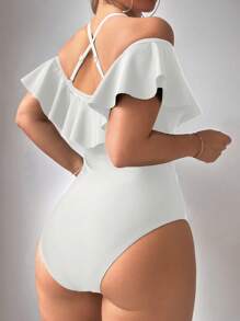 SHEIN Swim 1 pieza Traje de baño de una sola pieza de tiras delgadas y ajustado, de color liso y casual para mujer, de verano