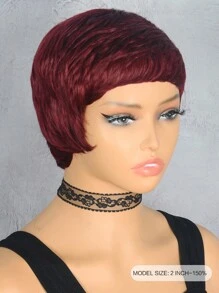 Tóc giả tóc thật cắt Pixie ngắn thẳng có mái 99J màu đỏ tía làm bằng máy, tóc cắt Pixie ngắn cho phụ nữ sử dụng hàng ngày - S99JC - Xem 4