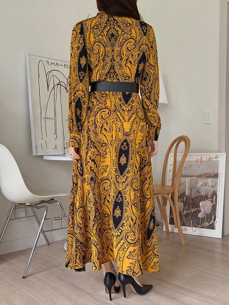 French Elegant Vintage Floral Chiffon Dress For Women, Fashionable Style Boho,Fall Dress Long Sleeve Dress