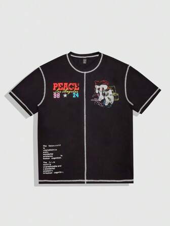 Prep Camiseta casual de manga corta con cuello redondo y estampado de letras para hombre