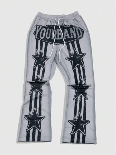 Street Life Men's Street Drawstring Waist Straight Leg Acid-Washed Sweatpants With Striped, Star & Letter Prints