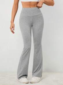 SHEIN Tall Women's Solid Color Wide Waist Flare Casual Versatile Pants - Grey - View 3