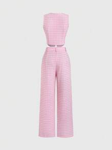 Sweetra European & American Style Pink Sleeveless Vest And Pants Set Women, New Summer Elegant Slim 2Pcs Outfit