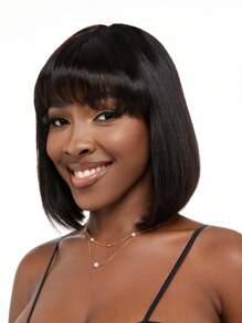 Short Bob Human Hair Wigs With Bangs None Lace Front Wigs Brazlian Straight Hair Machine Made Bob Wig For  Natural Color - S1 - View 6