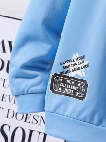 SHEIN Leap Crew 2pcs/Set Tween Boys Hooded Pullover Sweatshirt And Comfortable Pants Set - Baby Blue - View 3