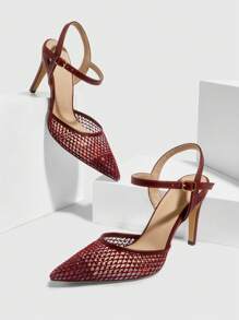 CUCCOO SZL 尖头高跟鞋，时尚性感酒红色女士高跟鞋，派对鞋，情人节装扮，坏女孩装扮 - 酒紅色 - 查看 4