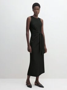 BizChic Vestido de verano 2025 nuevo con diseño de corbata a la cintura, cuello redondo sin mangas, color negro. Vestido informal y elegante para uso diario, adecuado para invitados de boda, festivales de música country, brunch, atuendo de aeropuerto, estilo retro de los 90 de Estocolmo, 4 de julio