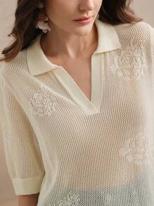 Anewsta 宽松提花针织女式毛衣、海滩、女士春夏装 - 杏色 - 查看 1