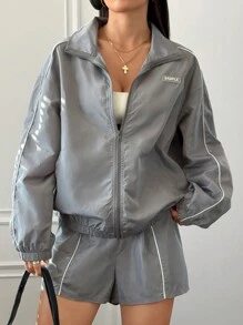 StreetHx Women's Casual Spring Long Sleeve Softshell Jacket And Shorts 2pcs Set - Grey - View 1