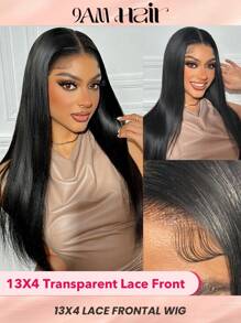 Transparent Lace Straight 13*4 Lace Frontal Wigs 180% Density 14-28 Inch #1B Natural Black Color Pre-Plucked Natural Hairline Lace Remy Hair Human Hair Top Quality Wig For Women - S1 - View 2
