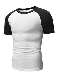RueChic 100%Cotton Men Colorblock Raglan Sleeve Tee - Black and White - View 5
