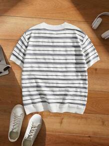 Manfinity VCAY Men's Striped Round Neck Short Sleeve Casual Knit Top, Suitable For Autumn