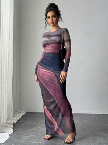 Rafferiza Tie-Dye Ruched Fitted Dress - Watermelon Pink - View 3