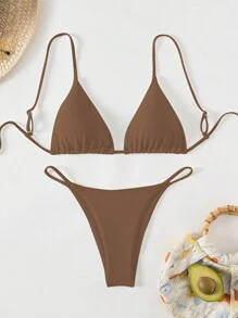 Swim Vcay 女士纯色褶皱性感比基尼夏季