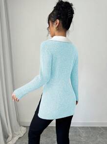 Elenzga 女士撞色长袖针织套头衫，秋冬款