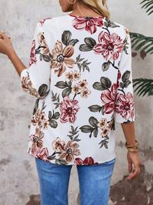 EMERY ROSE 女士前开 3/4 袖花卉印花休闲夹克，春季服装 - 白色 - 查看 2