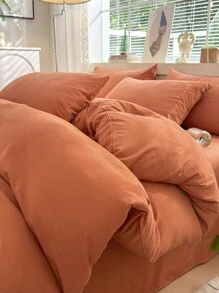 3 件套橙色床上用品套装，包括 1 个羽绒被套、2 个枕套，超柔软，可机洗，无填充物 - 橘色 - 查看 2
