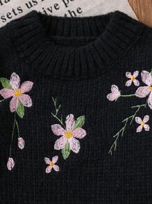 Tween Girls Sweater, Vintage Stijl Ronde Hals Geborduurd Bloemenpatroon Pullover Sweater, Modieus Eenvoudig & Schattig Ontwerp, Geschikt Voor Herfst/Winter, Thanksgiving